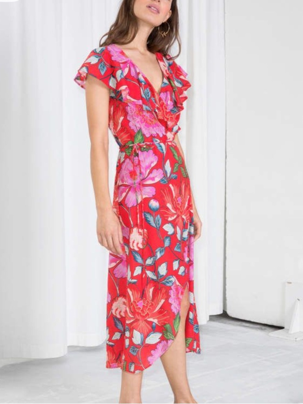 & Other Stories Floral Ruffle Wrap Dress